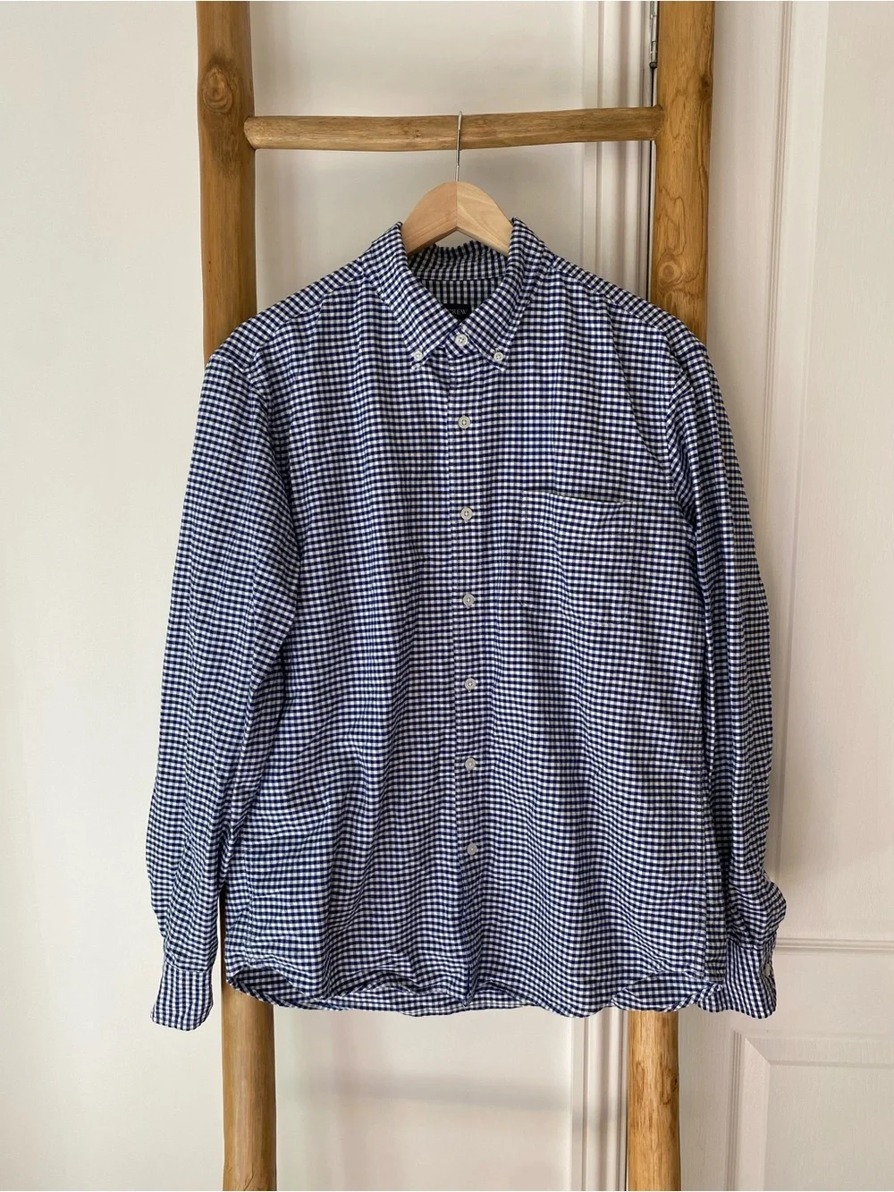 J. Crew Flex Navy & White Gingham Long Sleeve Button-Down Casual Shirt Sz Large